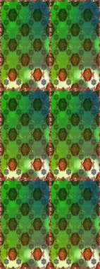 Raster illüstrasyonu. Yeşil ve kahverengi renklerde. Çiçek buketleriyle klasik tarzda kusursuz desen.