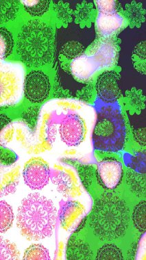 Raster Çiçek İllüstrasyonu güzel tekstil. Yeşil renkli etnik çiçeklerle zarif eskiz deseni.