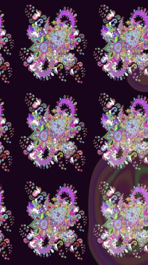 Çiçek tasarımı için inanılmaz bir kolaj cenneti tarzı. Parlak çiçekli kolaj çiçekleri siyaha boyanmış. Çiçekli zambaklar eskiz arka planı.