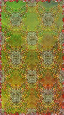 Çiçekli el, pürüzsüz desen çizmiş. Modern gelişim yeşil ve kahverengi raster arka plan duvar kağıdı resimleme klasik çizgili iz sürme desenli çiçekler, çiçekli süsler.