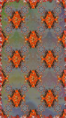 Raster illüstrasyonu. Çiçekli karalama şeklinde Raster çiçek deseni. Gri ve kahverengi renkte bahar çiçekleri.