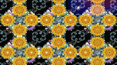 Sarı renklerde. Raster illüstrasyonu. Çiçekli güzel suluboya desen.