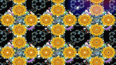 Sarı renklerde. Raster illüstrasyonu. Çiçekli güzel suluboya desen.