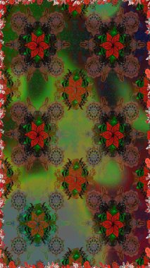 Kahverengi ve yeşil renkli çiçekler. Kusursuz. Raster illüstrasyonu. Şirin çiçek elementleri..