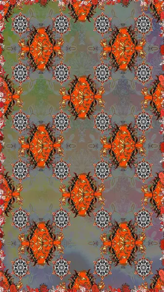 Raster illüstrasyonu. Çiçekli karalama şeklinde Raster çiçek deseni. Gri ve kahverengi renkte bahar çiçekleri.