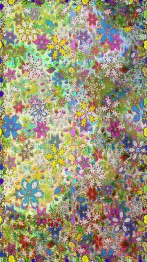 Tarafsız ve yeşil renklerde çiçekler. Raster illüstrasyonunda kusursuz çiçek deseni.