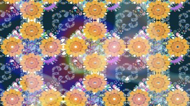 Mavi renkte etnik çiçeklerle süslenmiş zarif bir eskiz. Raster Çiçek İllüstrasyon Şirin Tekstil.