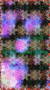 Raster illüstrasyonunda kusursuz çiçek deseni. Düz Çiçek Elementleri Tasarımı. Renkli Bahar Temalı Kusursuz Arkaplan. Süslü kumaş deseni.