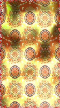 Düz Çiçek Elementleri Tasarım Raster illüstrasyonu. Çiçekli, suluboya desenli kusursuz çiçek deseni. Çiçekler bej ve sarı renklerde. Renkli Bahar Temalı Düz Arkaplan.