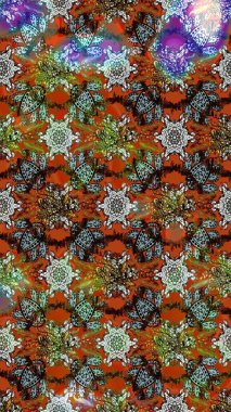 Arkaplanda. Elle çizilmiş çiçek desenli Raster çizimi. Çocuksu tasarım. Tekstil, kumaş, ambalaj, hatıra defteri için güzel çiçek arkaplanı..