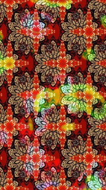 Çiçekli çiçek deseni, suluboya. Düz Çiçek Elementleri Tasarım Raster illüstrasyonu. Kırmızı ve siyah renkte çiçekler. Renkli Bahar Teması çizim şablonu.