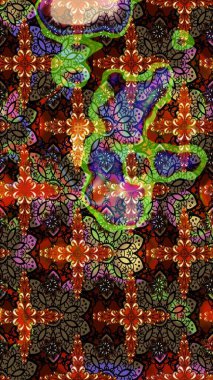 Kahverengi ve siyah renkte etnik çiçeklerle süslenmiş zarif bir eskiz şekli. Raster Çiçek İllüstrasyonu güzel tekstil..