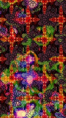 Eski moda arka plan. Raster illüstrasyonu. Çiçek çelengi. Güzel, parlak, pürüzsüz kumaş, tuval. Desen, çizim, çiçek sınırı. Kıvırcık, parlak örgü.