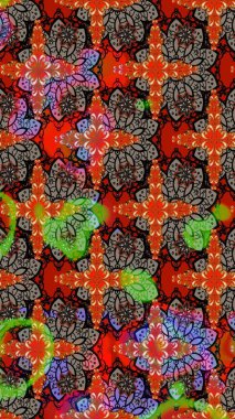 Raster hisseleri. Suluboya, elle çizilmiş. Çiçekler kırmızı ve kahverengi üzerine. Taslak arkaplan deseni.