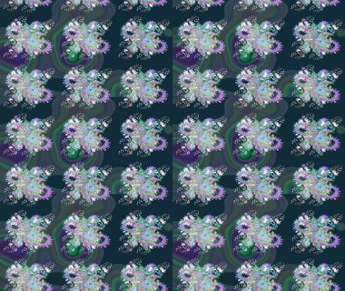 Tropik çiçek desenleri. Mavi renkli çiçekler. Raster illüstrasyonu.