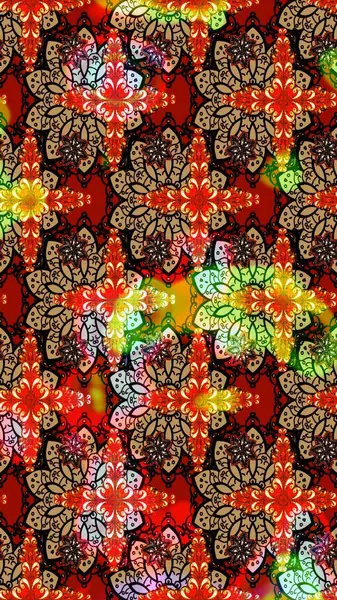 Çiçekli çiçek deseni, suluboya. Düz Çiçek Elementleri Tasarım Raster illüstrasyonu. Kırmızı ve siyah renkte çiçekler. Renkli Bahar Teması çizim şablonu.