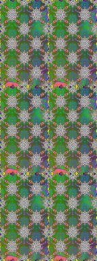 Ağaç dallı bahar çiçekleri ile desen, yeşil ve gri renkler ile çiçek silueti. Raster deseni.