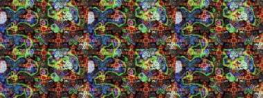 Kahverengi ve yeşil renklerde bahar çiçekleri. Raster illüstrasyonu. Çiçek ve yapraklı karalama şeklinde Raster çiçek deseni.