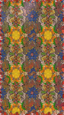 Vadinin çiçekleri kahverengi ve yeşil renklerde. Soyut etnik raster kusursuz desen. Çiçekler..