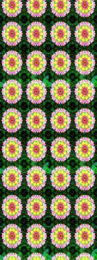 Renkli Bahar Teması eskiz kalıbı. Asya tekstil tarzında. Yeşil renkli çiçekler. Düz Çiçek Elementleri Tasarımı. Raster illüstrasyonu. Çiçek desenini çiz.