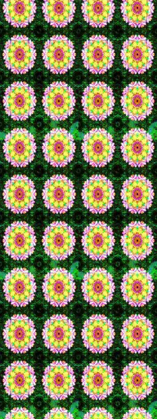 Renkli Bahar Teması eskiz kalıbı. Asya tekstil tarzında. Yeşil renkli çiçekler. Düz Çiçek Elementleri Tasarımı. Raster illüstrasyonu. Çiçek desenini çiz.