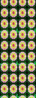 Renkli Bahar Teması eskiz kalıbı. Asya tekstil tarzında. Yeşil renkli çiçekler. Düz Çiçek Elementleri Tasarımı. Raster illüstrasyonu. Çiçek desenini çiz.