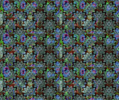 Vadinin mavi renkli çiçekleri. Soyut etnik raster çizim kalıbı. Çiçekler..