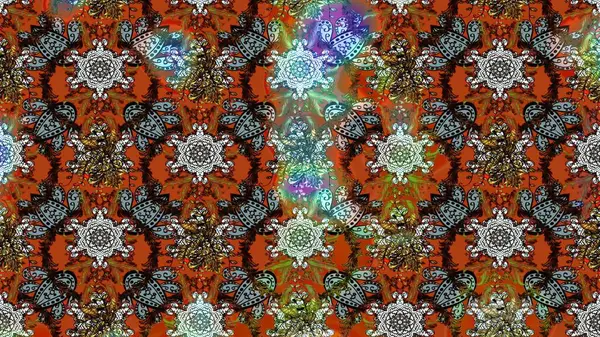 Çiçekli karalama şeklinde Raster çiçek deseni. Raster illüstrasyonu. Nazikçe, yaz çiçekleri kahverengi renklerde.