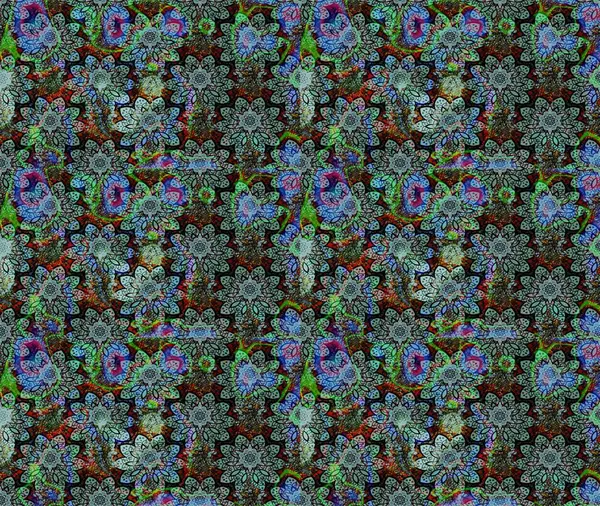 Vadinin mavi renkli çiçekleri. Soyut etnik raster çizim kalıbı. Çiçekler..