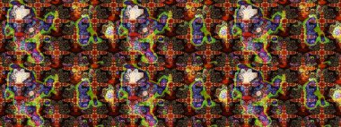 Kıvırcık, parlak örgü. Güzel, parlak, pürüzsüz kumaş, tuval. Raster illüstrasyonu. Desen, çizim, çiçek sınırı. Eski moda arka plan. Çiçeklerin çelengi.