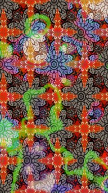 Raster illüstrasyonundaki çiçek desenli çizim. Kahverengi ve bej renkli çiçekler.