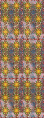 Çiçek desenli çizim. Raster illüstrasyonu. Asya tekstil tarzında. Raster illüstrasyonu. Kahverengi renkte çiçekler.