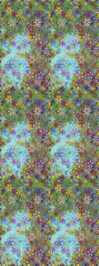 Raster illüstrasyonunda kusursuz çiçek deseni. Yeşil ve mavi renkte çiçekler.