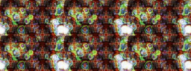 El çizimi çiçek unsurları olan soyut çizim raster deseni. Retro tekstil tasarım koleksiyonu. 1950-1960 motifleri. Kahverengi ve siyah üzerine kahverengi ve siyah. Çiçekli ipek eşarp..