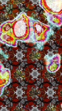 Patlayan çiçekler soyut olarak yerleştirilmiş. Raster deseni. Gri ve kahverengi renklerde bahar çiçekleri. Raster illüstrasyonu.