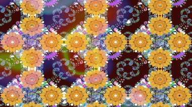 Robot resim. Şirin çiçek elementleri. Kahverengi renkli çiçekler. Raster illüstrasyonu.