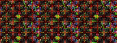 Raster Floral Illustration, Asyalı tekstil. Siyah ve kahverengi renkli etnik çiçeklerle zarif bir eskiz deseni..