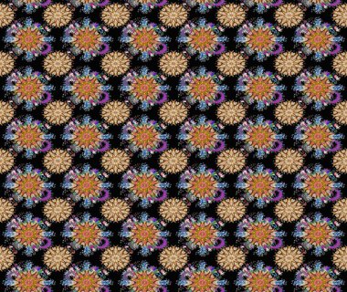 Raster - stok. Yapraklı çiçekler ve papatya çiçekli siyah renkte papatyalar. Taslak arkaplan deseni.