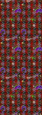 Küçük çiçekteki sevimli çiçek deseni. Bir sürü kırmızı ve kahverengi soyut çiçekli tropik eskiz deseni. Renkli ve kahverengi raster çizimi.