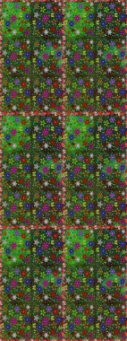 Moda baskıları için zarif bir şablon. Yeşil ve gri çiçekli bahar çiçekleri. Küçük çiçekte güzel bir desen. Küçük renkli çiçekler. Motley illüstrasyonu.