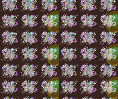 El çizimi çiçek çizimi deseni (fayans). Şirin çiçekli, desenli, mor renkli bir eskiz deseni. Tekstil için suluboya çizim deseni.