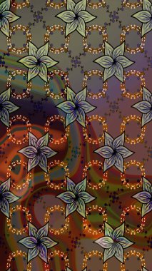 Raster illüstrasyonundaki çiçek desenli çizim. Kahverengi renkte çiçekler.