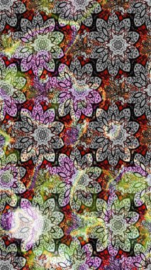 Raster illüstrasyonundaki çiçek desenli çizim. Gri renkli çiçekler.