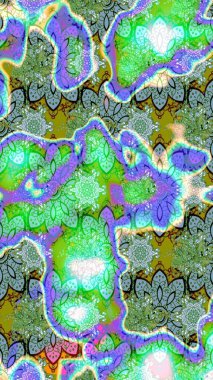 Çiçek desenli çizim. Asya tekstil tarzında. Güzel kumaş deseni. Raster illüstrasyonu. Düz Çiçek Elementleri Tasarımı. Renkli Bahar Teması çizim şablonu.