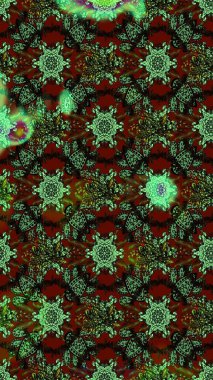 El çizimi çiçekli soyut çizim kalıbı. Raster illüstrasyonu. Yeşil renkte çiçekler.