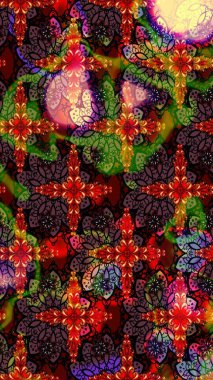 Kahverengi renkler ve parlak çiçekler üzerine soyut çizim deseni. Çiçeksel elementlerle süslenmiş zarif raster dokusu. Küçük çiçekte şirin bir çiçek deseni var..