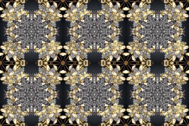 Altın elementli bir renkte altın desen. Lüks, kraliyet ve Viktorya dönemi konsepti. Süslü dekorasyon. Raster klasik barok çiçeksiz altın desenli..
