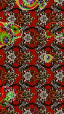 Kırmızı ve kahverengi renkte çiçekler. Raster illüstrasyonunda çiçek deseni çizimi.