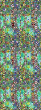 Raster illüstrasyonu. Yumuşak, yaz çiçekleri yeşil ve mavi renklerde. Raster çiçek desenli ve çiçekli..