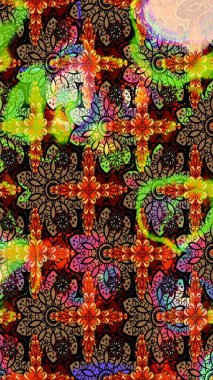 Raster Güzel kumaş deseni. Raster suluboya deseni, narin çiçekler, siyah ve kahverengi çiçekler, tebrik kartı şablonu..